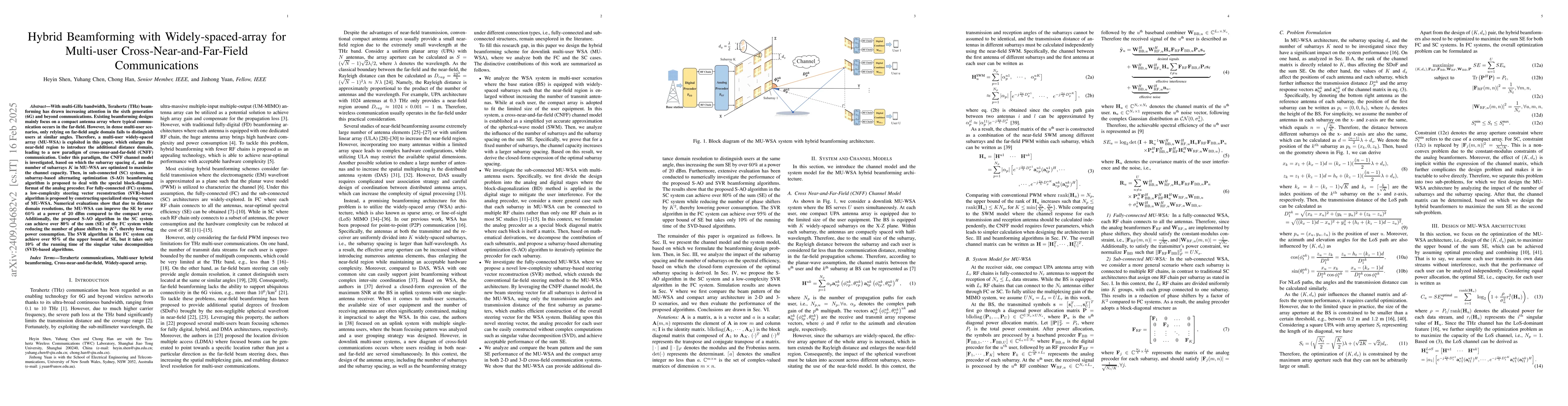 Thumbnail for Hybrid Beamforming with Widely-spaced-array for Multi-user
  Cross-Near-and-Far-Field Communications