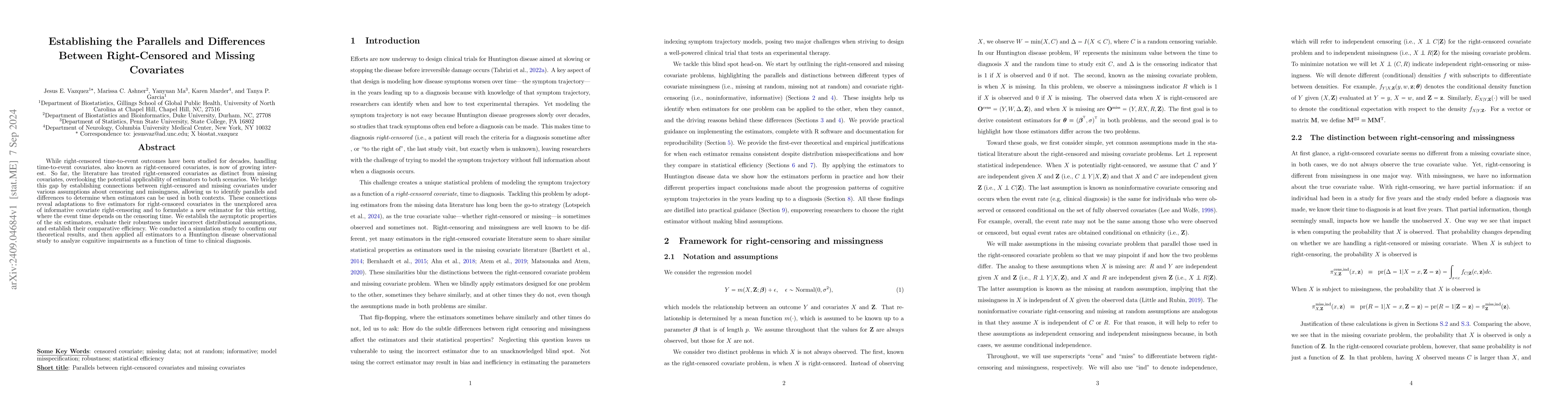 Thumbnail for Establishing the Parallels and Differences Between Right-Censored and
  Missing Covariates
