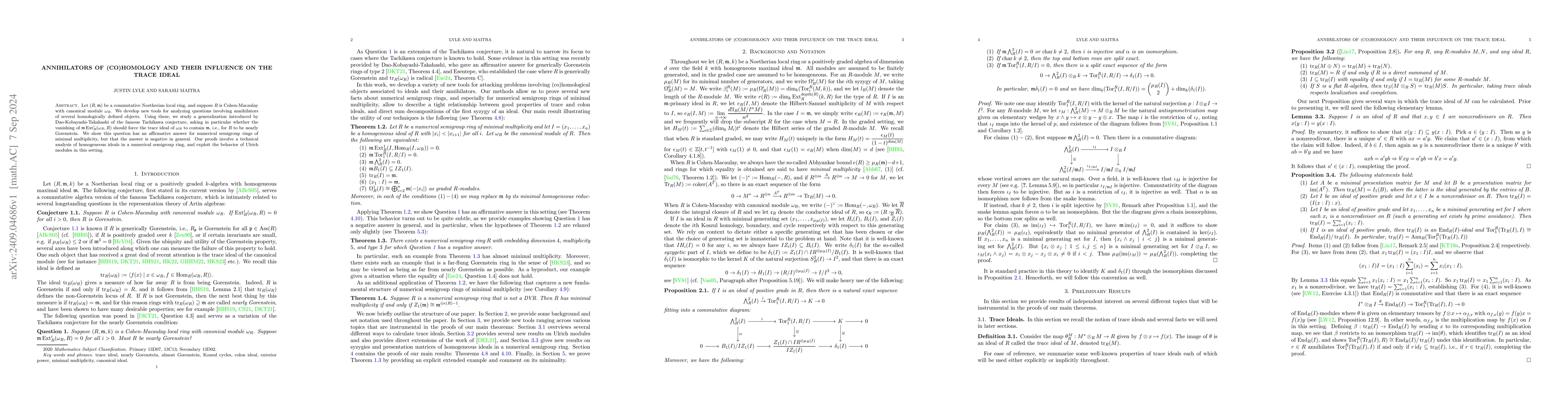 Thumbnail for Annihilators of (co)homology and their influence on the trace Ideal