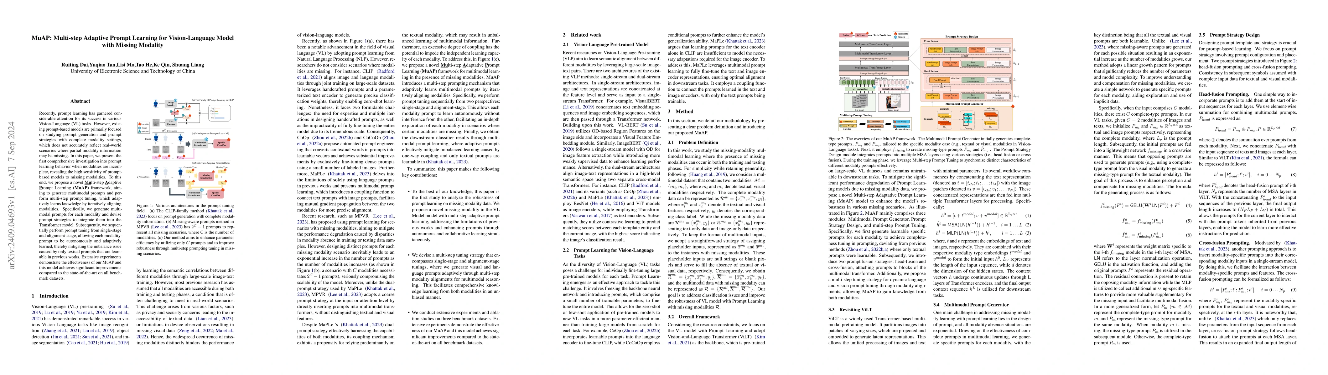 Thumbnail for MuAP: Multi-step Adaptive Prompt Learning for Vision-Language Model with
  Missing Modality