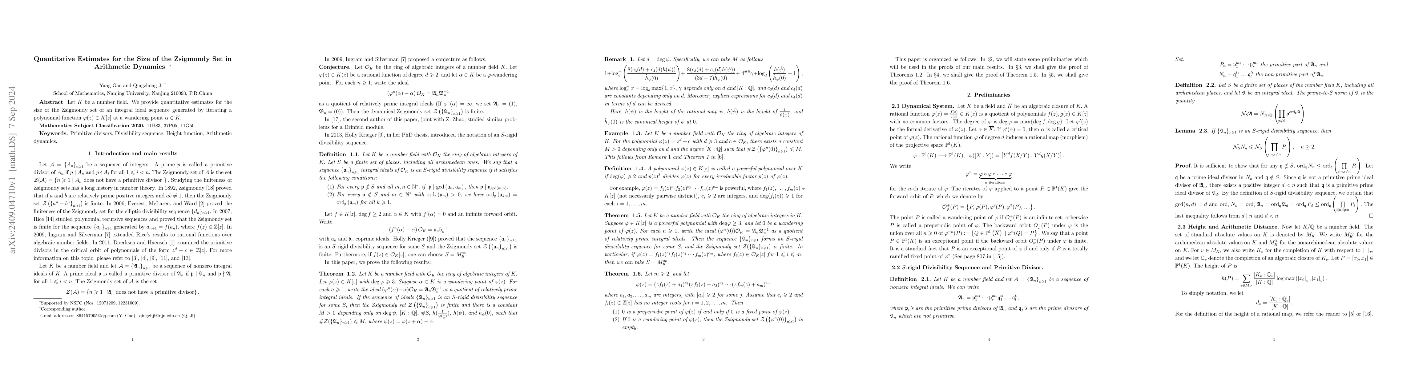Thumbnail for Quantitative Estimates for the Size of the Zsigmondy Set in Arithmetic
  Dynamics