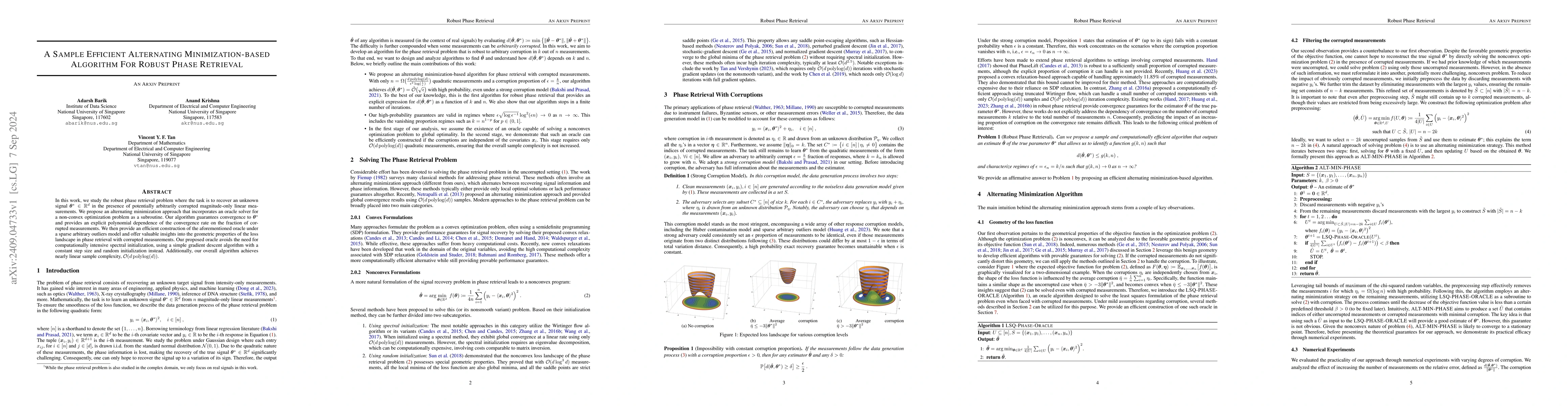 Thumbnail for A Sample Efficient Alternating Minimization-based Algorithm For Robust
  Phase Retrieval