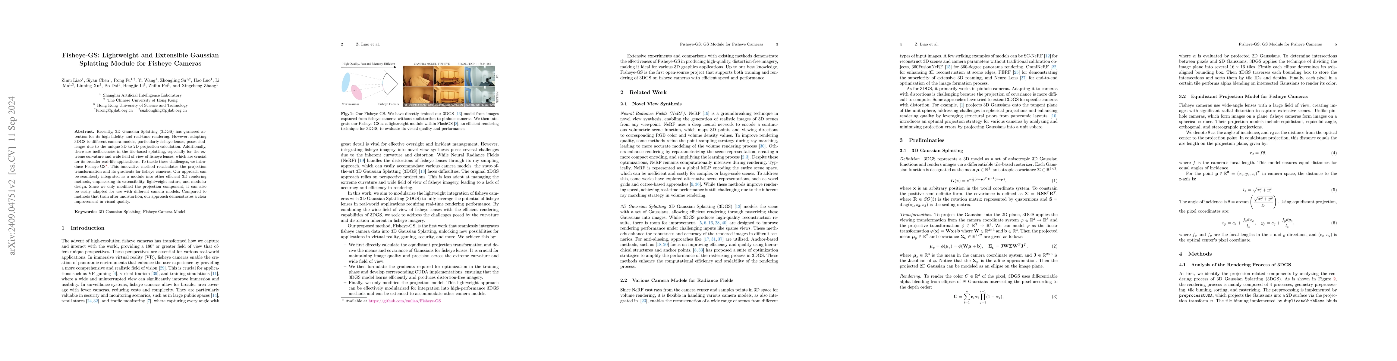 Thumbnail for Fisheye-GS: Lightweight and Extensible Gaussian Splatting Module for
  Fisheye Cameras