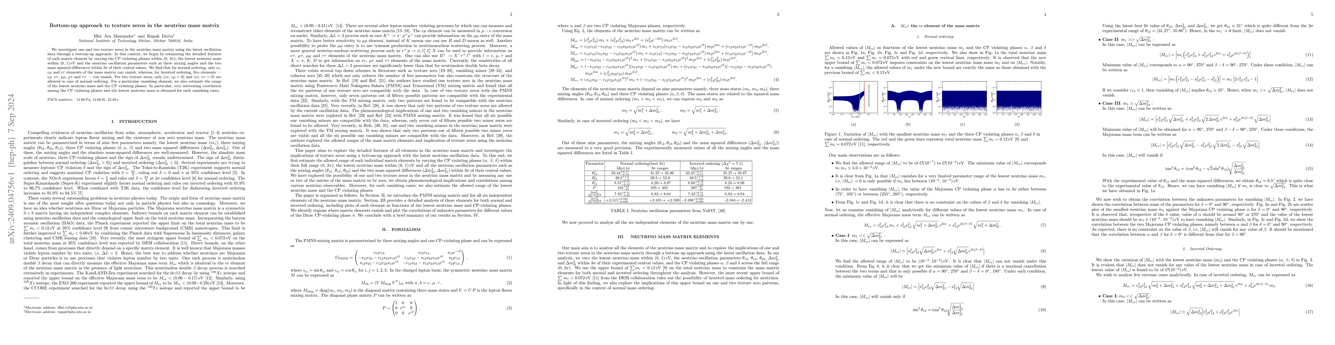 Thumbnail for Bottom-up approach to texture zeros in the neutrino mass matrix