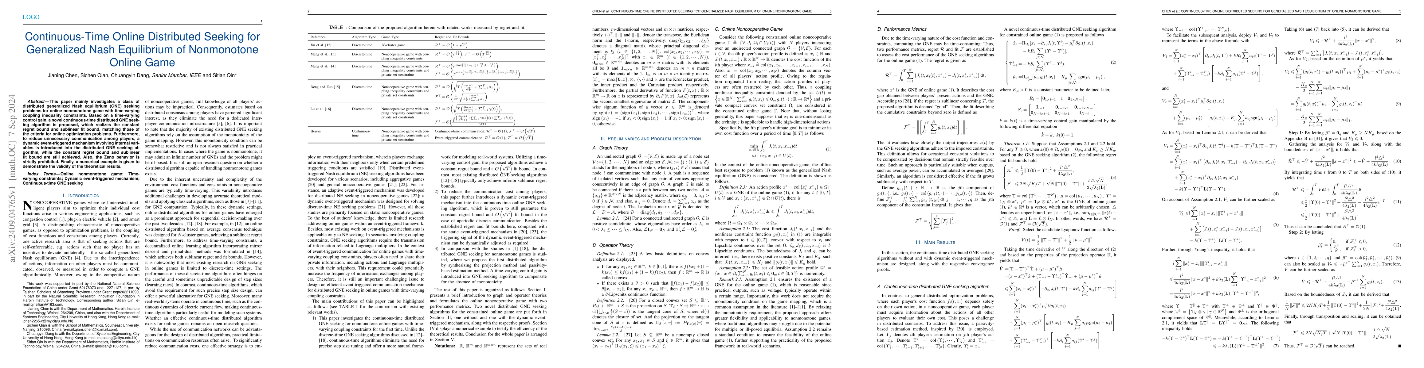 Thumbnail for Continuous-Time Online Distributed Seeking for Generalized Nash
  Equilibrium of Nonmonotone Online Game