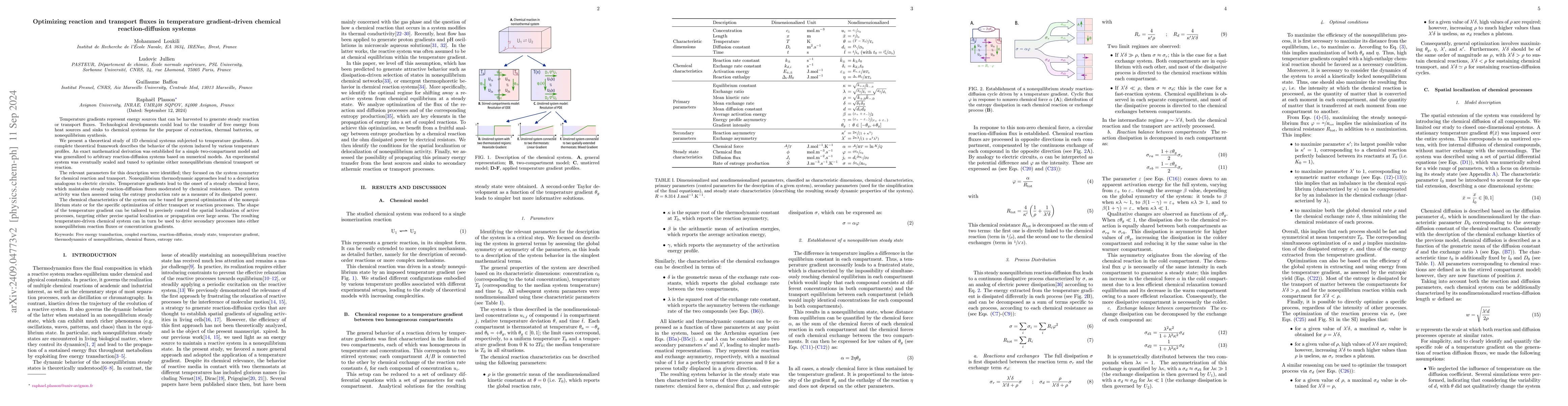 Thumbnail for Optimizing reaction and transport fluxes in temperature gradient-driven
  chemical reaction-diffusion systems