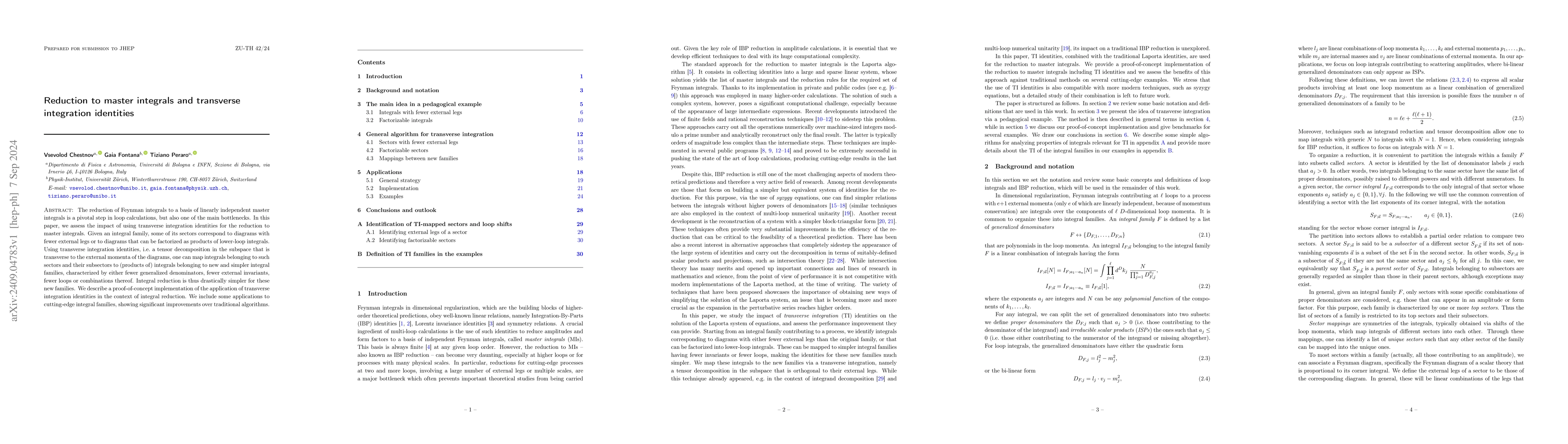 Thumbnail for Reduction to master integrals and transverse integration identities