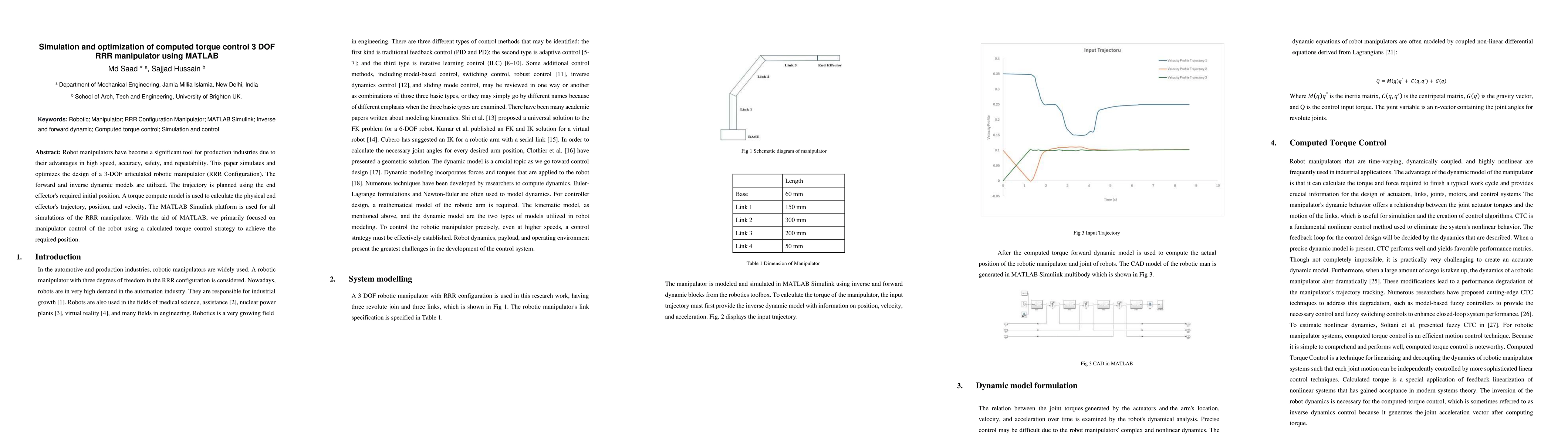 Thumbnail for Simulation and optimization of computed torque control 3 DOF RRR
  manipulator using MATLAB