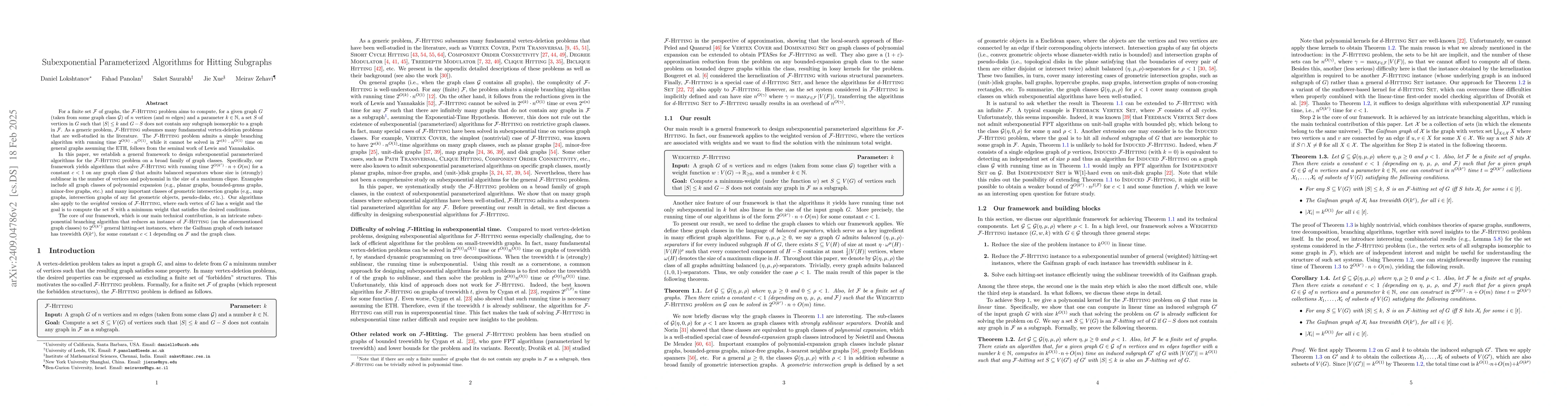 Thumbnail for Subexponential Parameterized Algorithms for Hitting Subgraphs