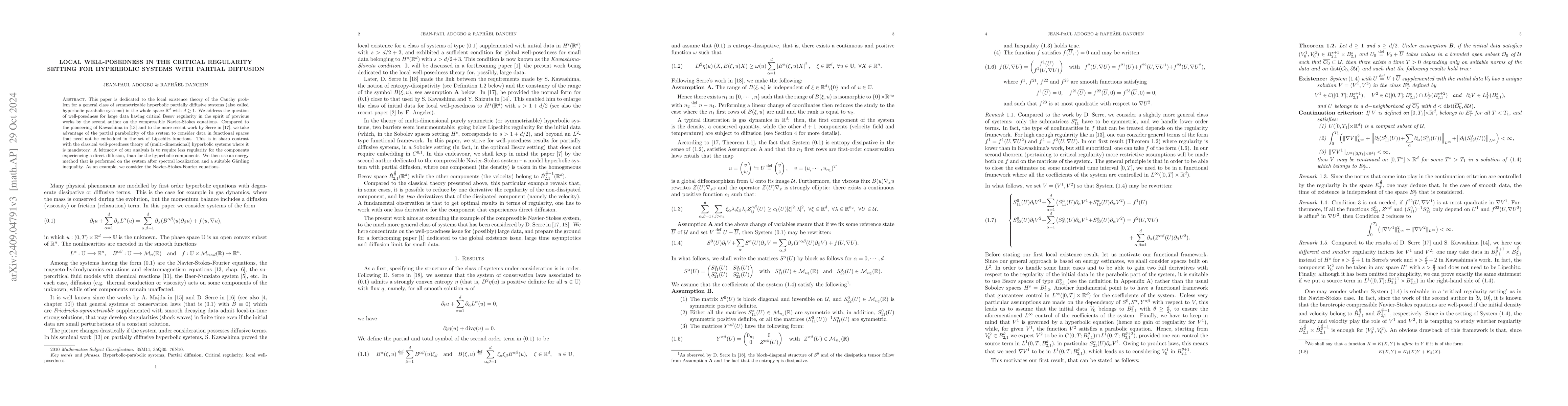 Thumbnail for Local well-posedness in the critical regularity setting for hyperbolic
  systems with partial diffusion