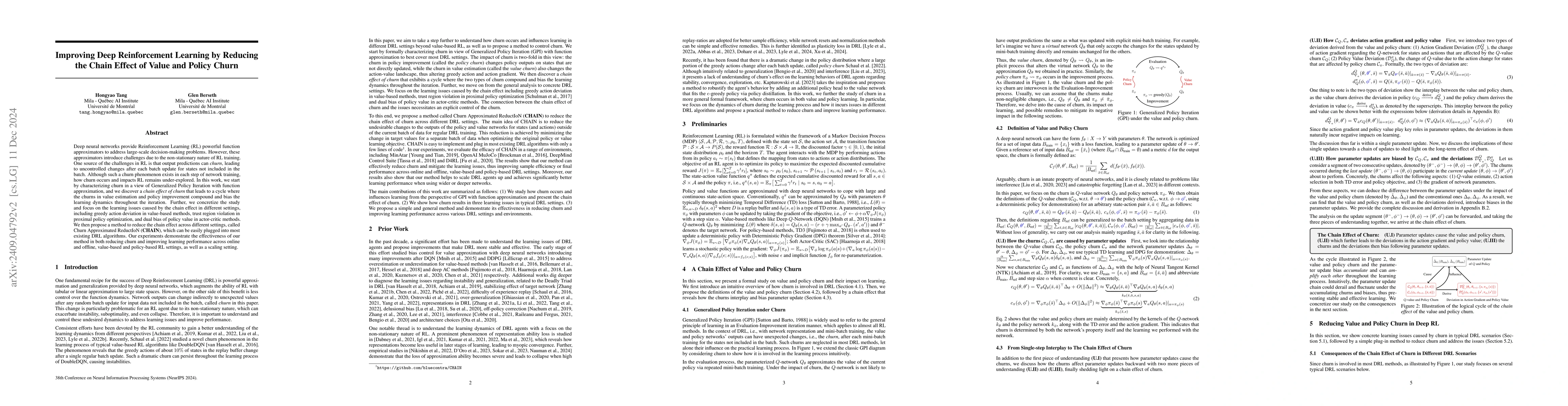Thumbnail for Improving Deep Reinforcement Learning by Reducing the Chain Effect of
  Value and Policy Churn