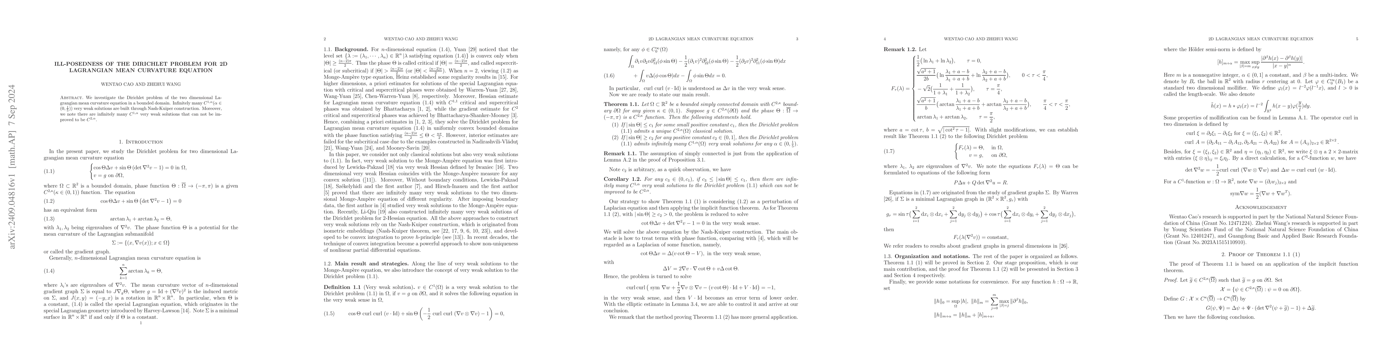 Thumbnail for Ill-posedness of the Dirichlet problem for 2D Lagrangian mean curvature
  equation