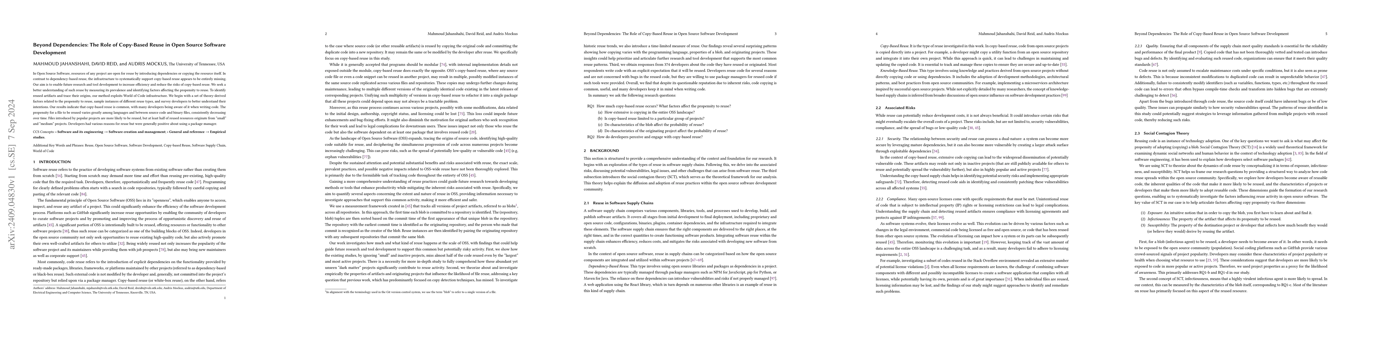 Thumbnail for Beyond Dependencies: The Role of Copy-Based Reuse in Open Source
  Software Development