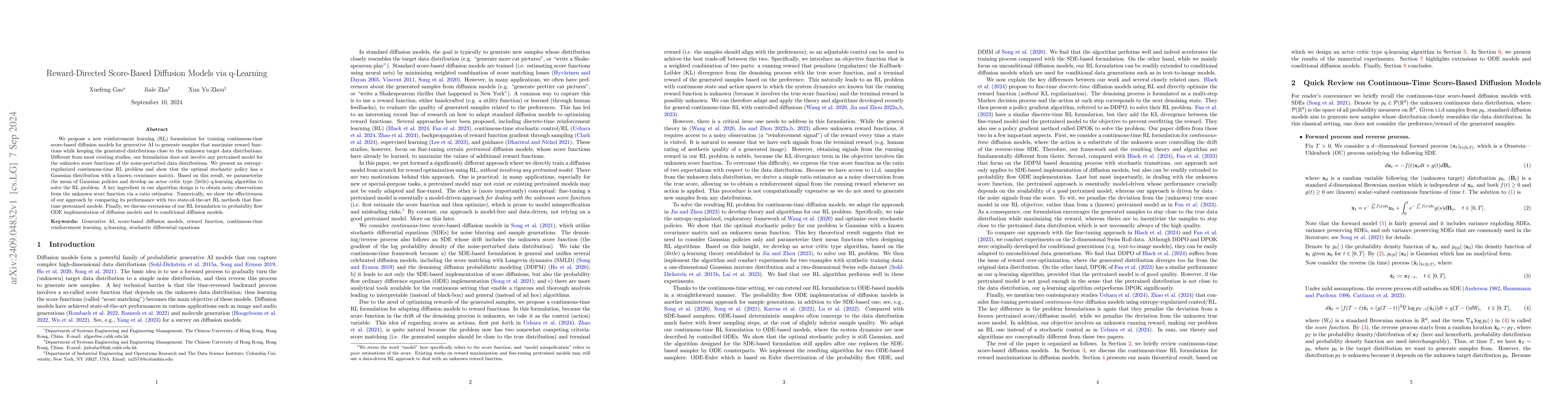 Thumbnail for Reward-Directed Score-Based Diffusion Models via q-Learning