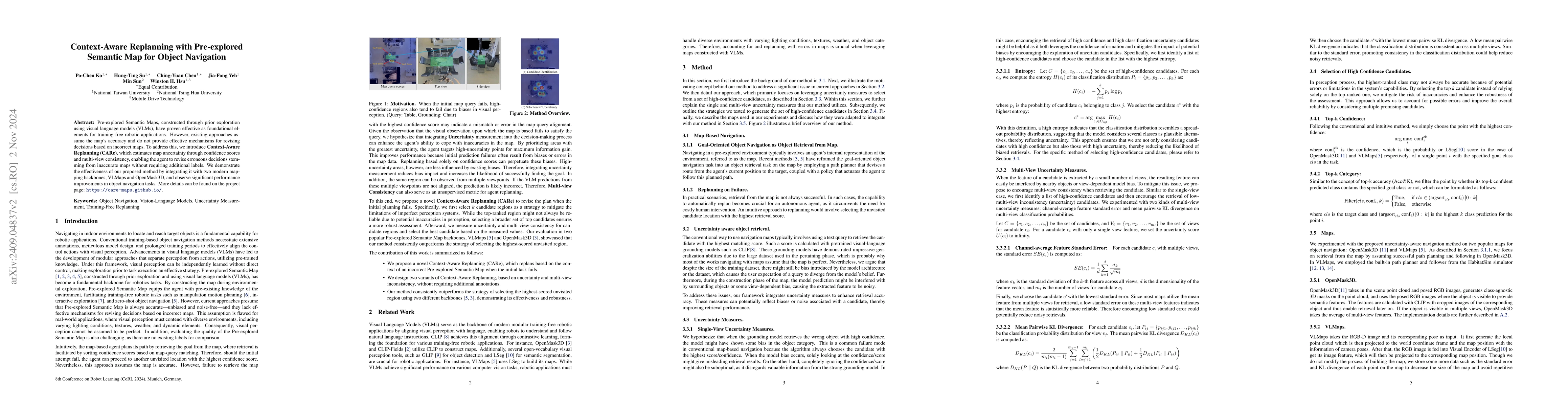 Thumbnail for Context-Aware Replanning with Pre-explored Semantic Map for Object
  Navigation