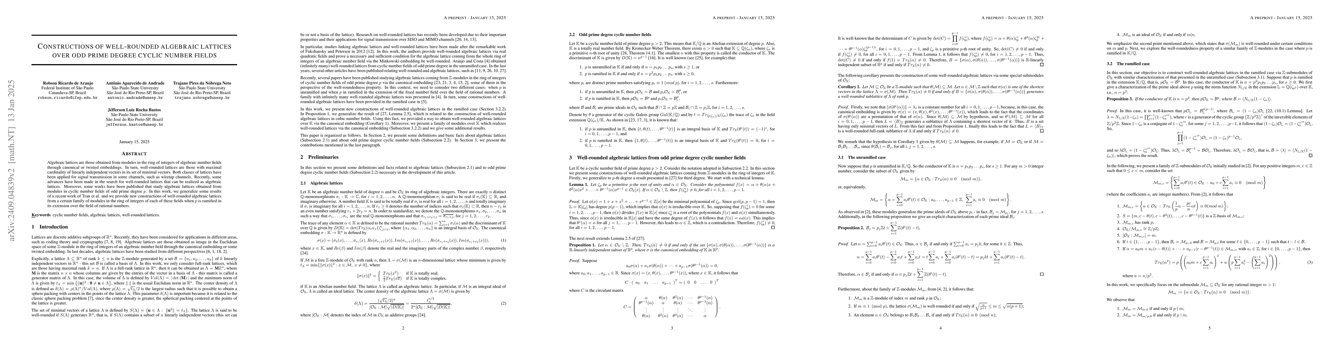 Thumbnail for Constructions of well-rounded algebraic lattices over odd prime degree
  cyclic number fields