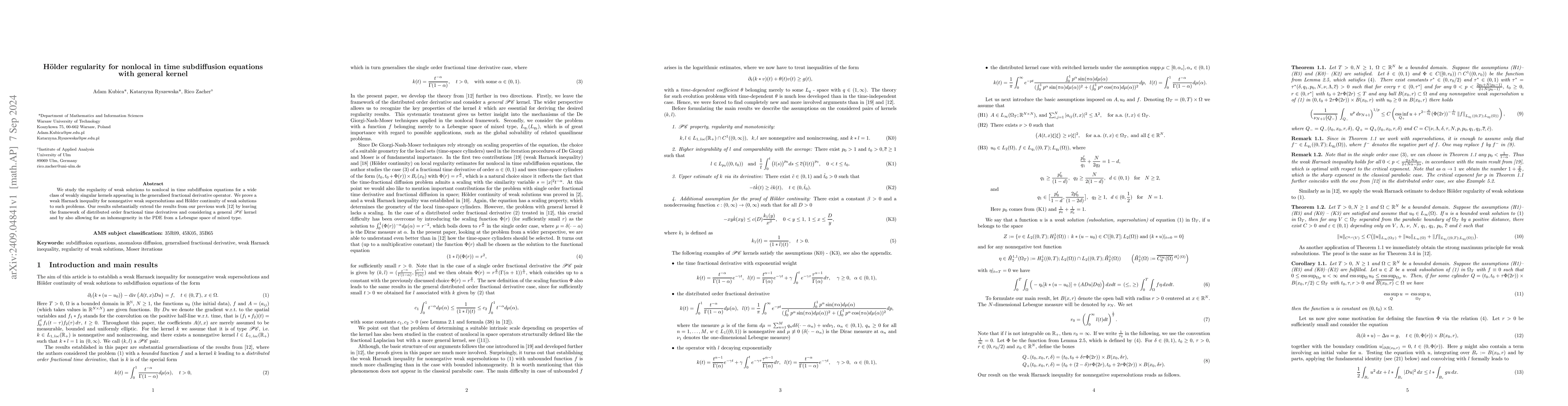 Thumbnail for Holder regularity for nonlocal in time subdiffusion equations with
  general kernel