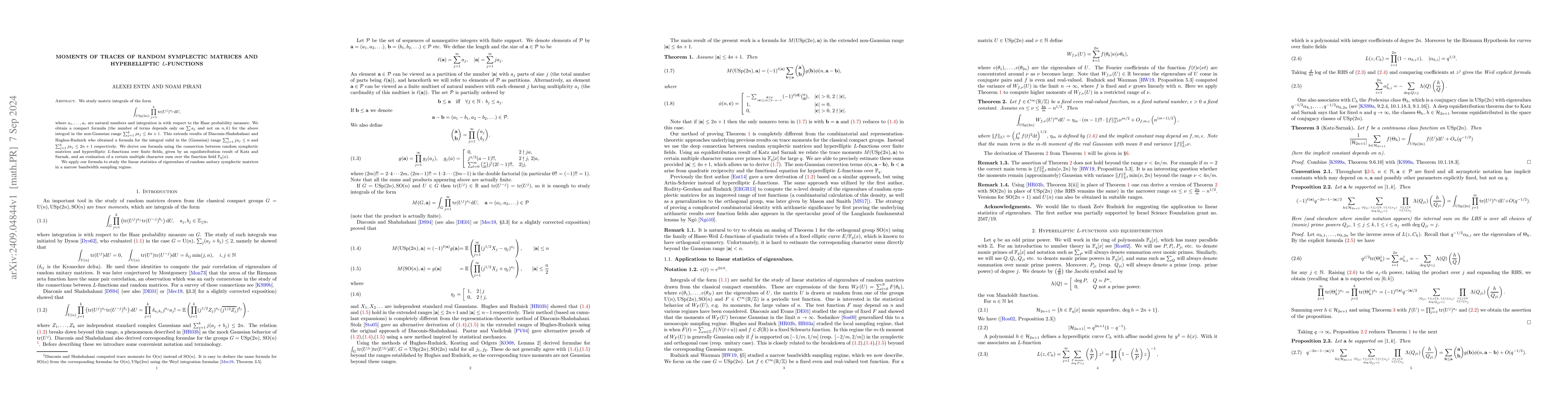 Thumbnail for Moments of traces of random symplectic matrices and hyperelliptic
  $L$-functions