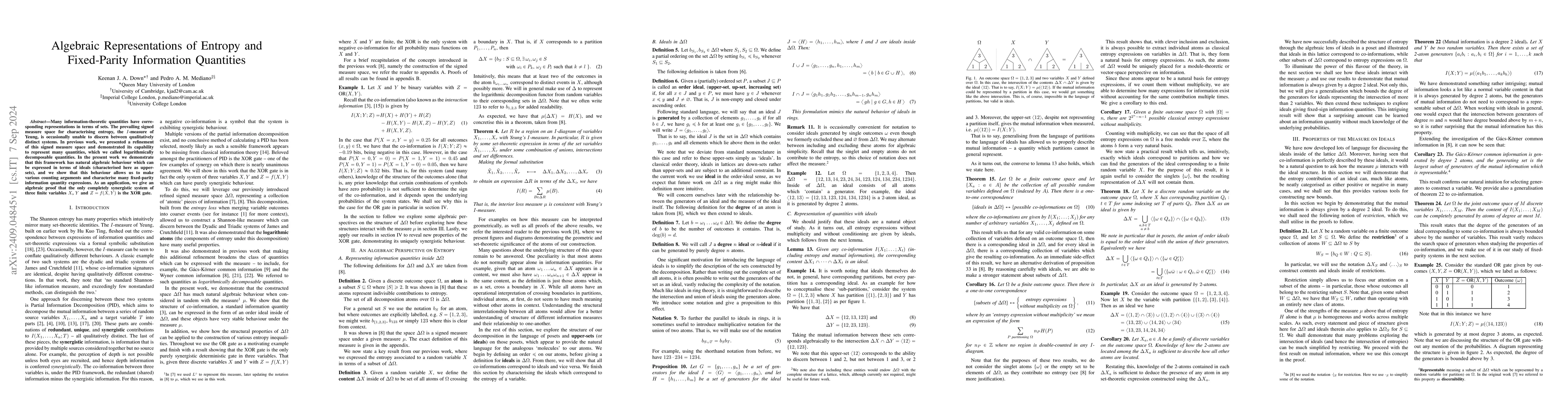 Thumbnail for Algebraic Representations of Entropy and Fixed-Parity Information
  Quantities