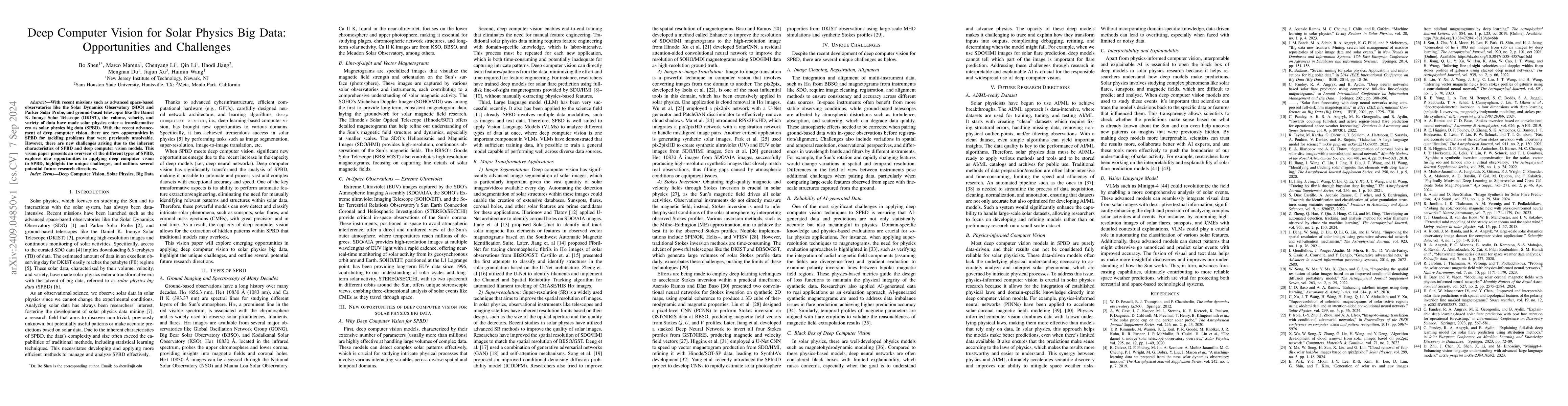 Thumbnail for Deep Computer Vision for Solar Physics Big Data: Opportunities and
  Challenges