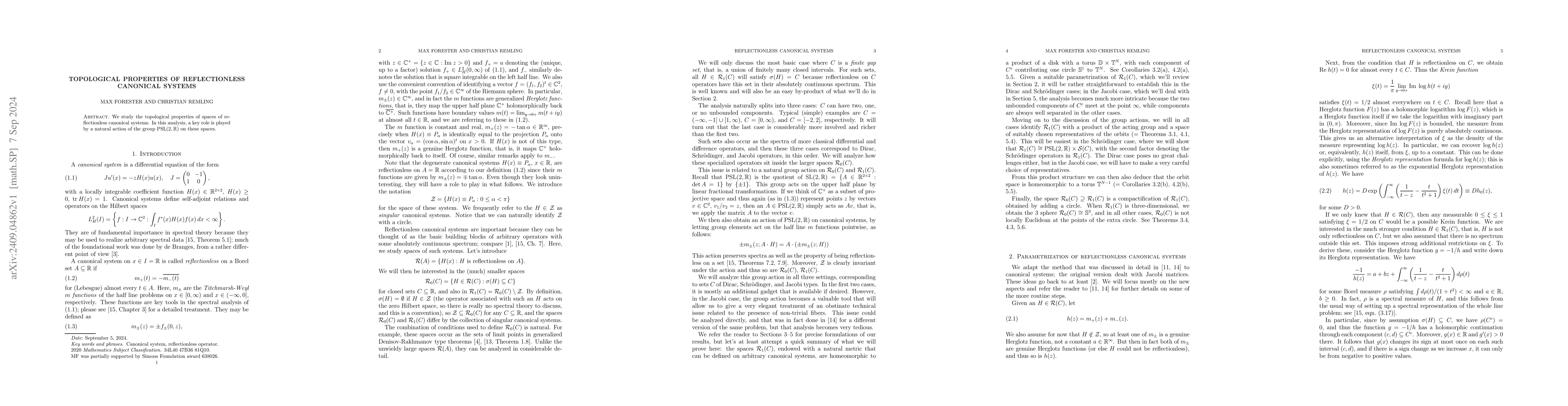 Thumbnail for Topological properties of reflectionless canonical systems