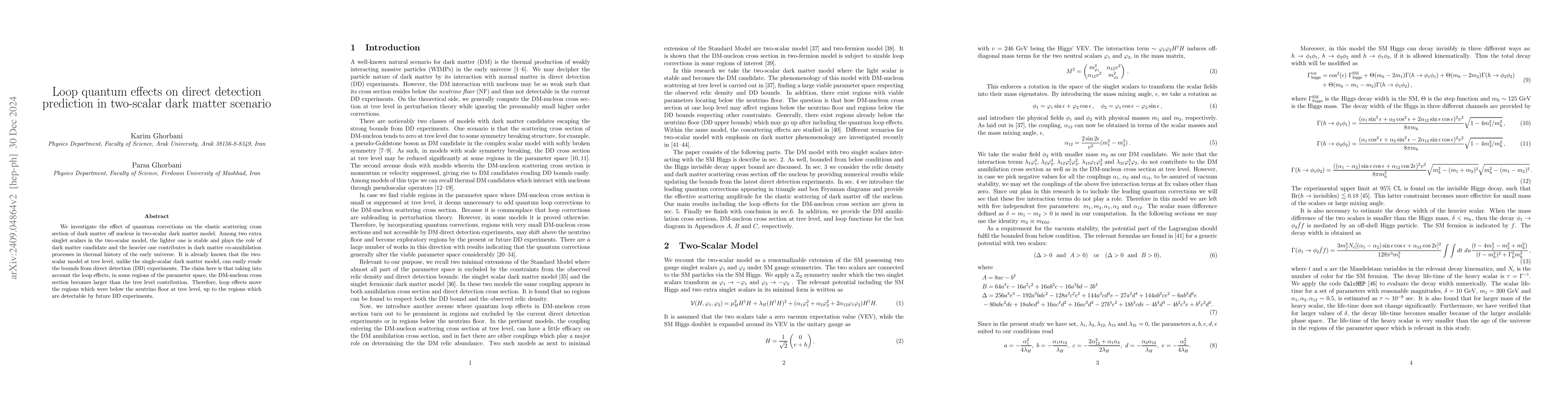 Thumbnail for Loop quantum effects on direct detection prediction in two-scalar dark
  matter scenario
