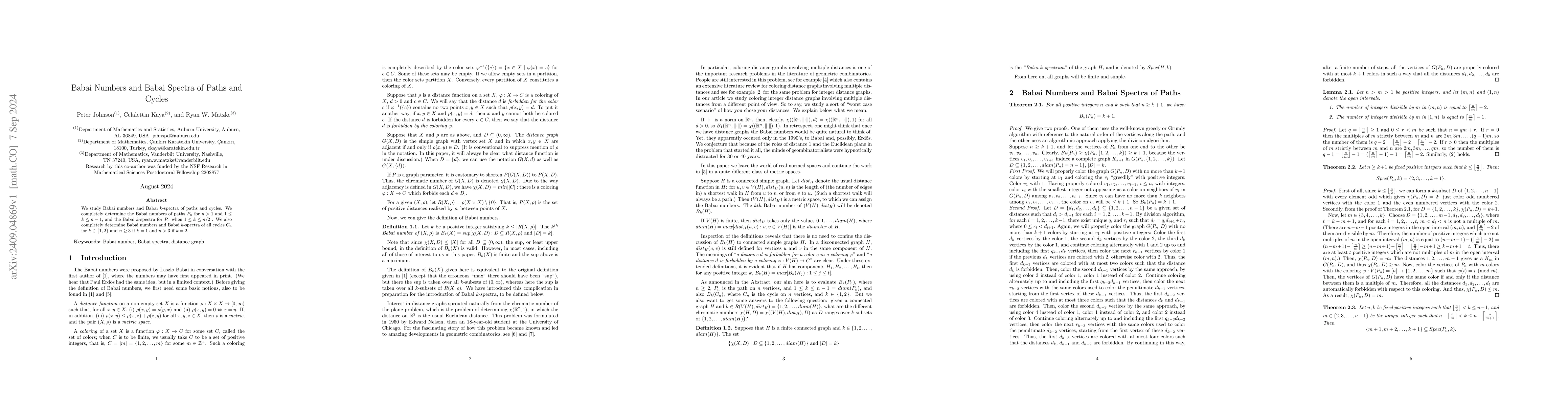 Thumbnail for Babai Numbers and Babai Spectra of Paths and Cycles