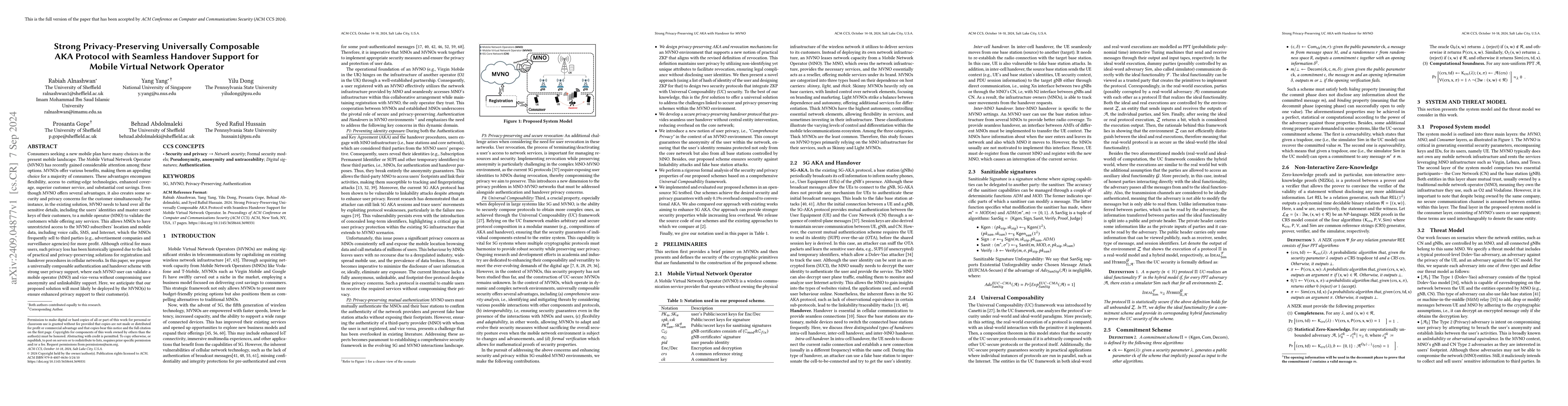 Thumbnail for Strong Privacy-Preserving Universally Composable AKA Protocol with
  Seamless Handover Support for Mobile Virtual Network Operator