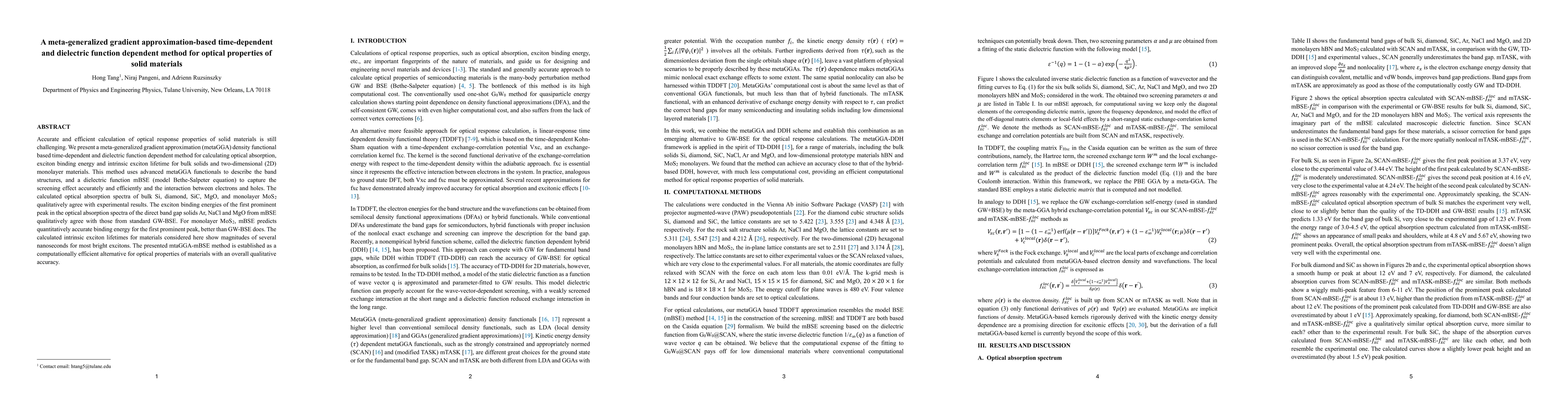 Thumbnail for A meta-generalized gradient approximation-based time-dependent and
  dielectric function dependent method for optical properties of solid
  materials