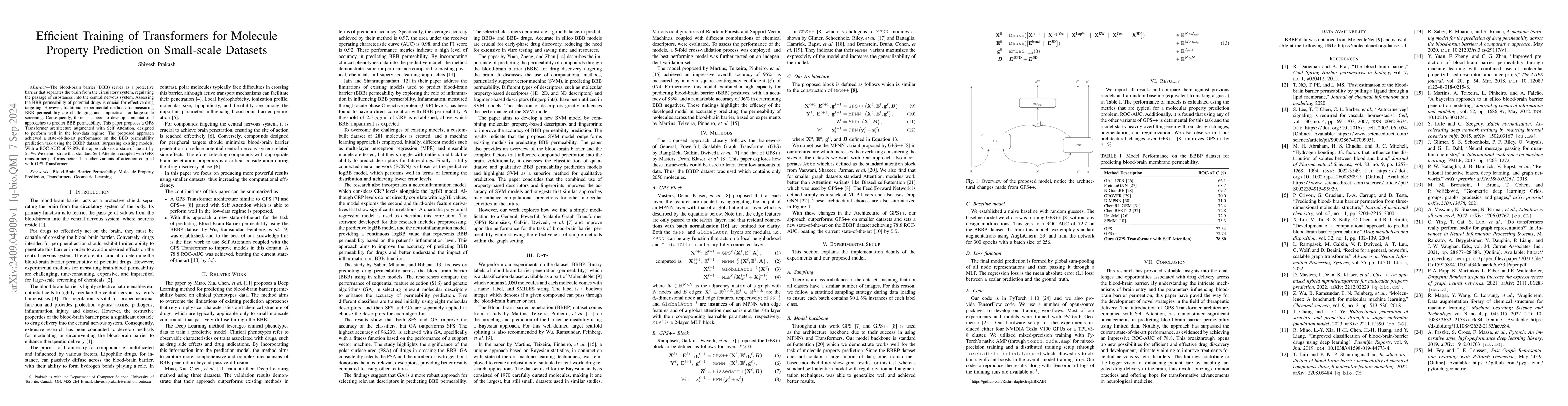 Thumbnail for Efficient Training of Transformers for Molecule Property Prediction on
  Small-scale Datasets