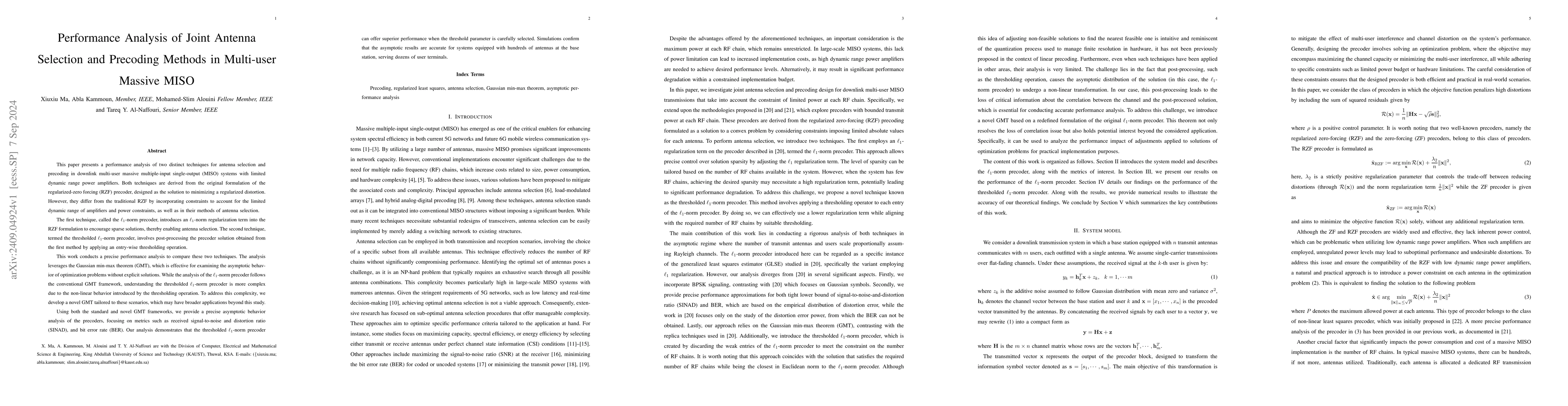 Thumbnail for Performance Analysis of Joint Antenna Selection and Precoding Methods in
  Multi-user Massive MISO