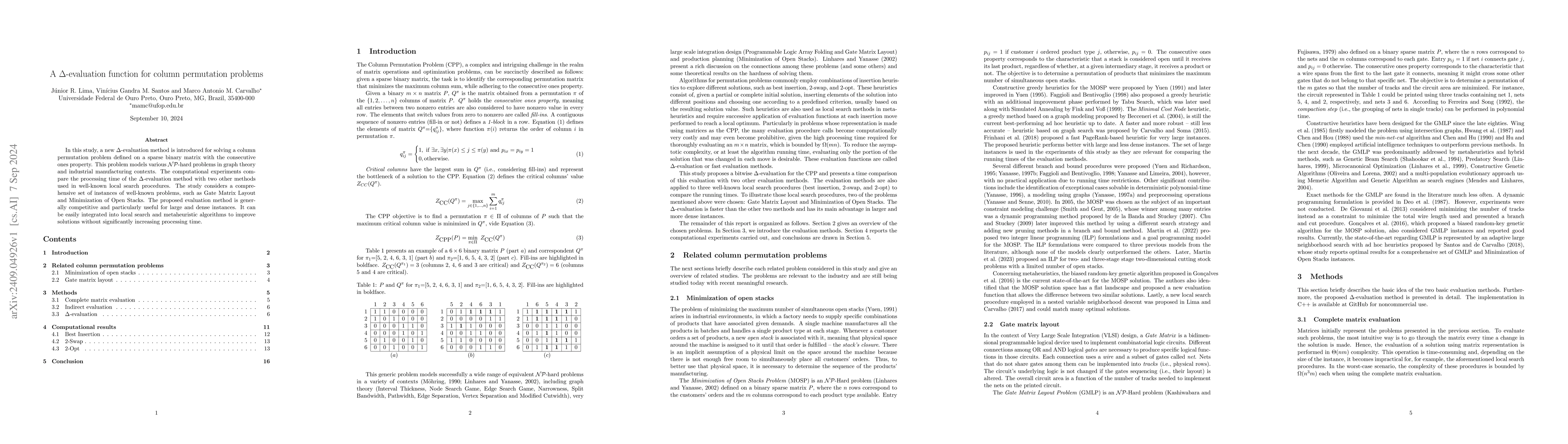 Thumbnail for A $Δ$-evaluation function for column permutation problems