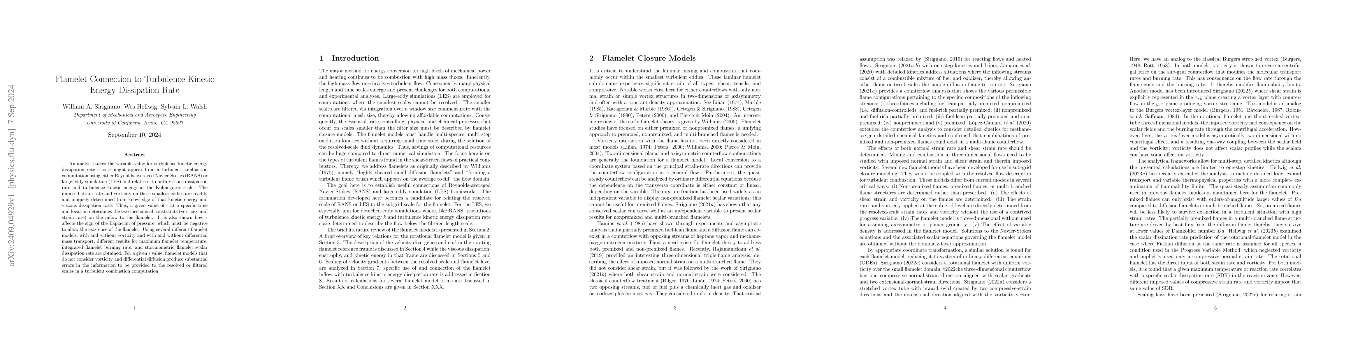 Thumbnail for Flamelet Connection to Turbulence Kinetic Energy Dissipation Rate