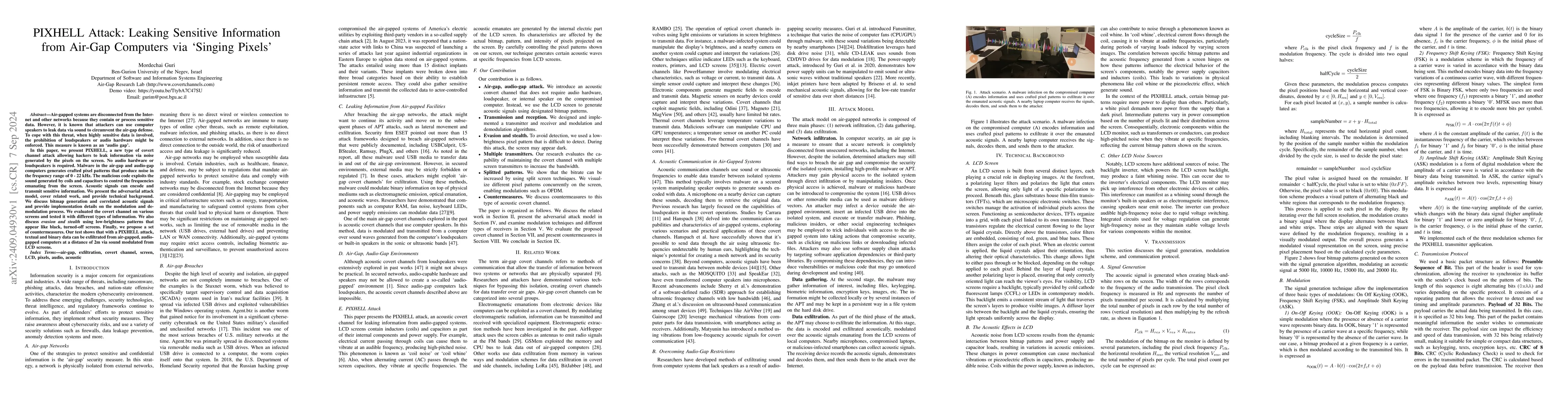 Thumbnail for PIXHELL Attack: Leaking Sensitive Information from Air-Gap Computers via
  `Singing Pixels'