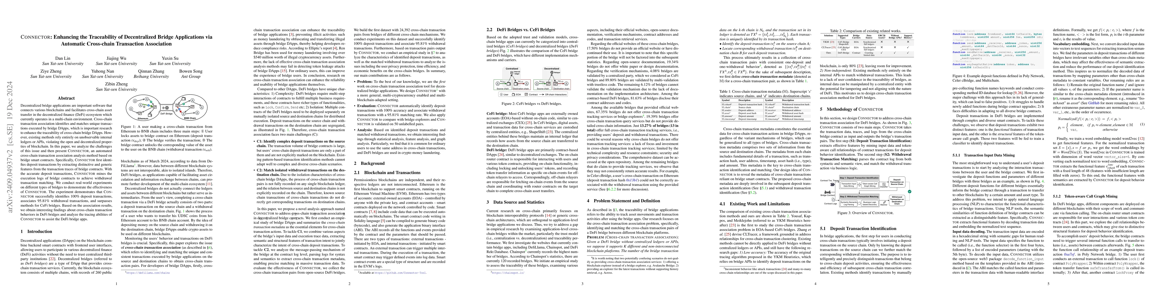 Thumbnail for CONNECTOR: Enhancing the Traceability of Decentralized Bridge
  Applications via Automatic Cross-chain Transaction Association
