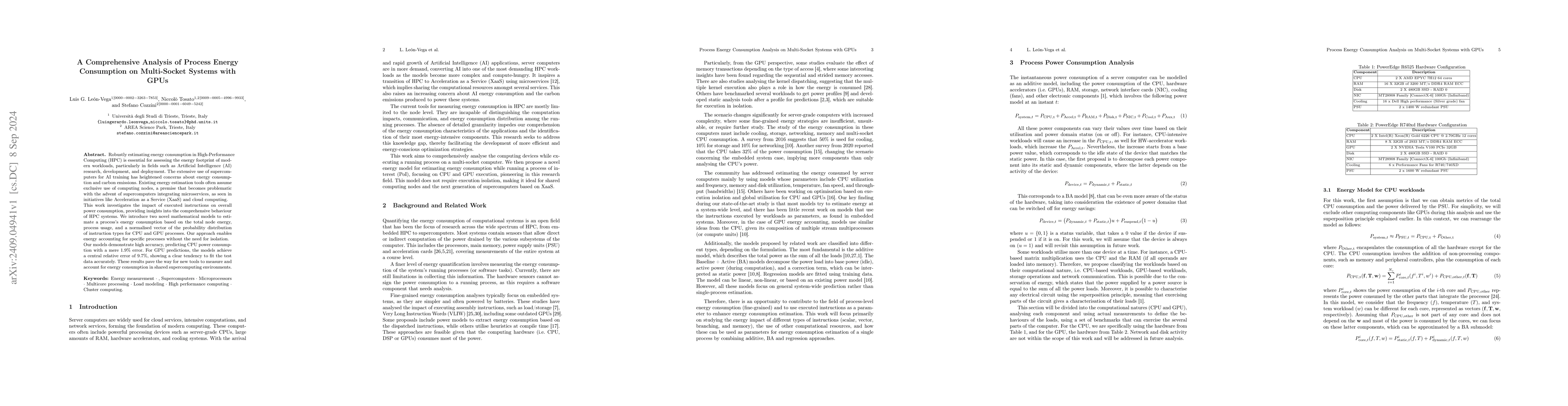 Thumbnail for A Comprehensive Analysis of Process Energy Consumption on Multi-Socket
  Systems with GPUs