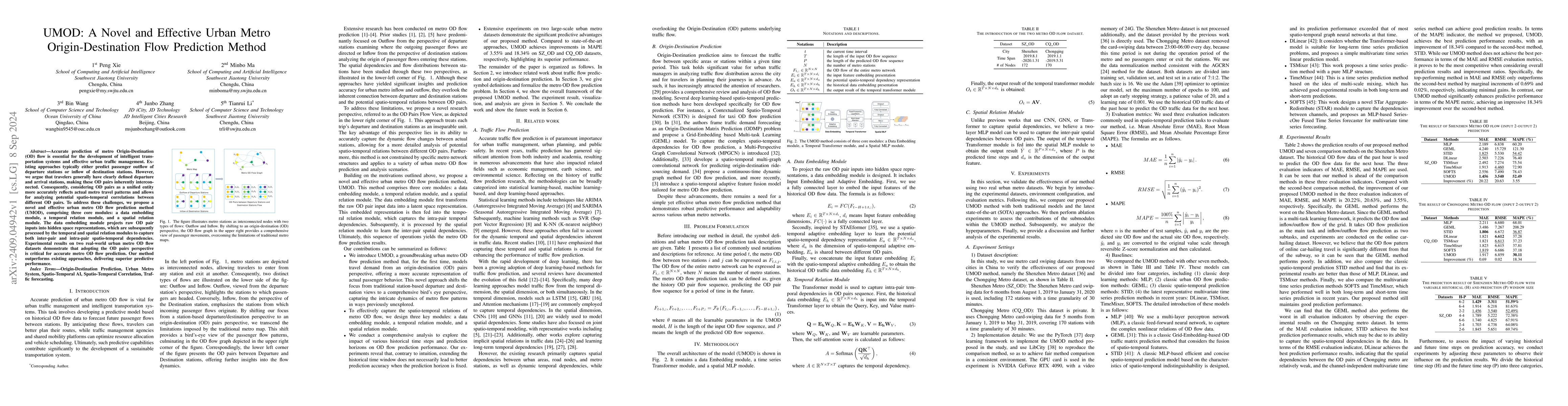 Thumbnail for UMOD: A Novel and Effective Urban Metro Origin-Destination Flow
  Prediction Method
