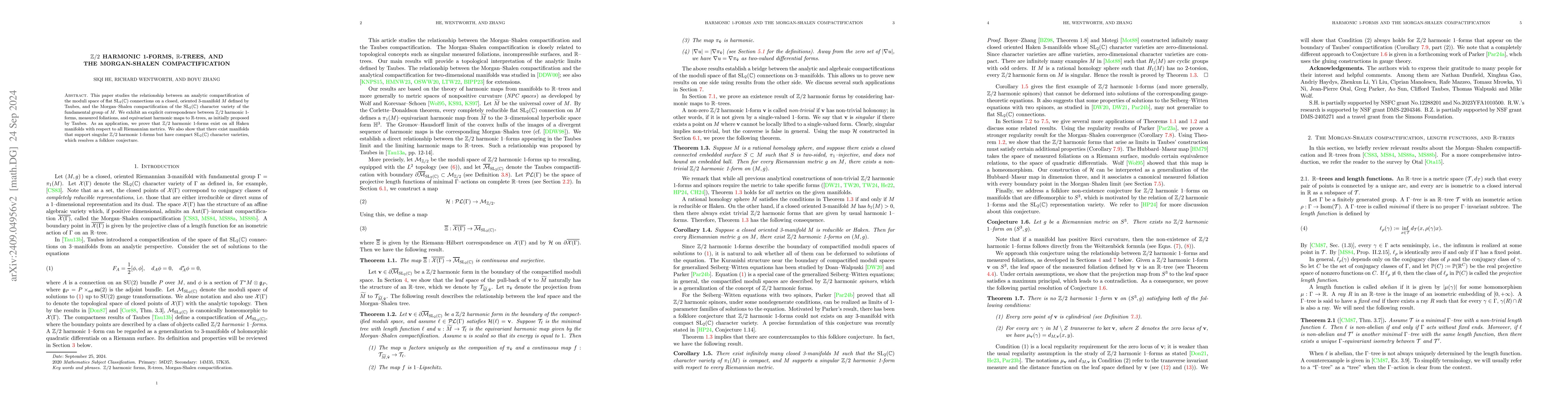 Thumbnail for Z/2 harmonic 1-forms, R-trees, and the Morgan-Shalen compactification