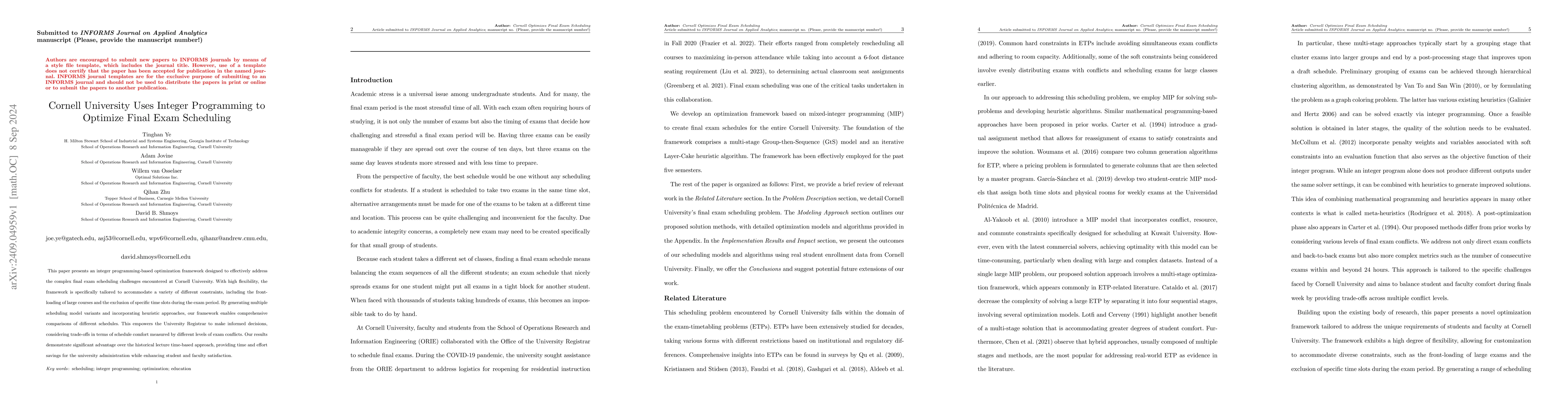 Thumbnail for Cornell University Uses Integer Programming to Optimize Final Exam
  Scheduling
