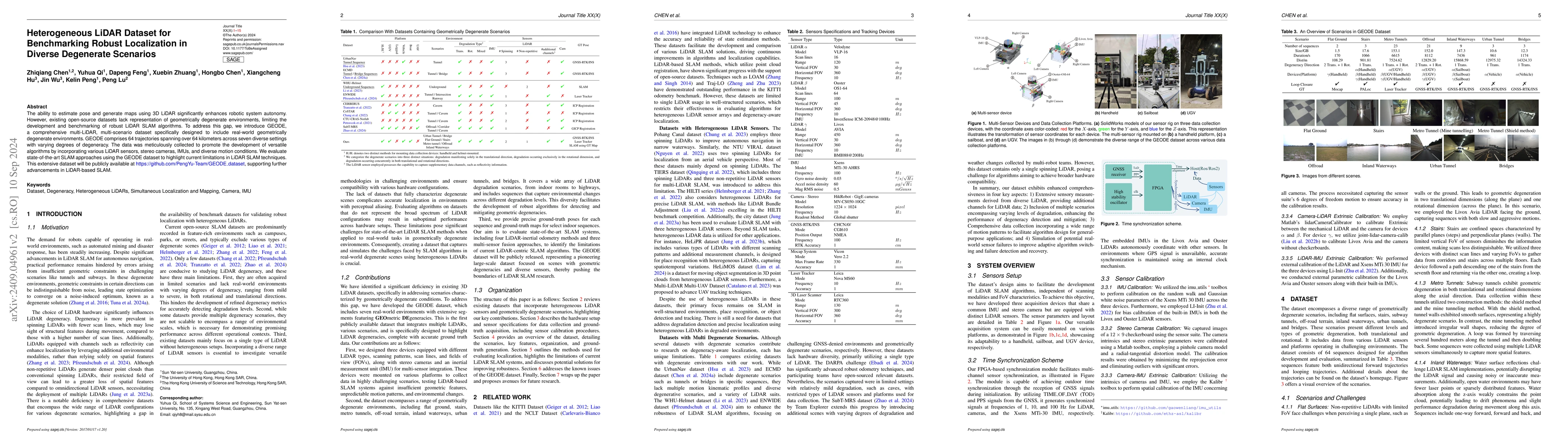 Thumbnail for Heterogeneous LiDAR Dataset for Benchmarking Robust Localization in
  Diverse Degenerate Scenarios