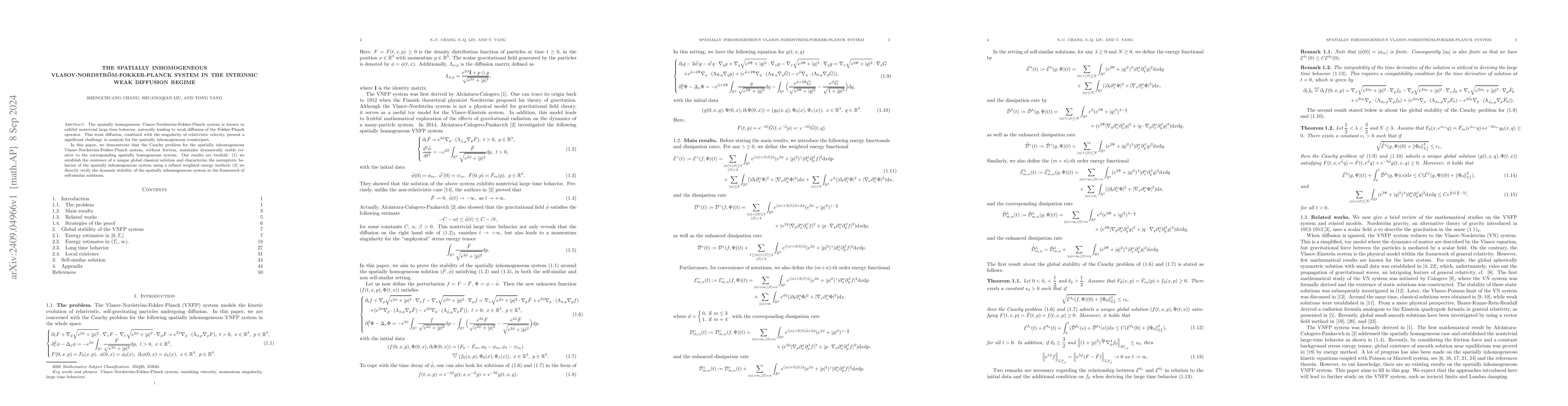 Thumbnail for The spatially inhomogeneous Vlasov-Nordström-Fokker-Planck system in
  the intrinsic weak diffusion regime