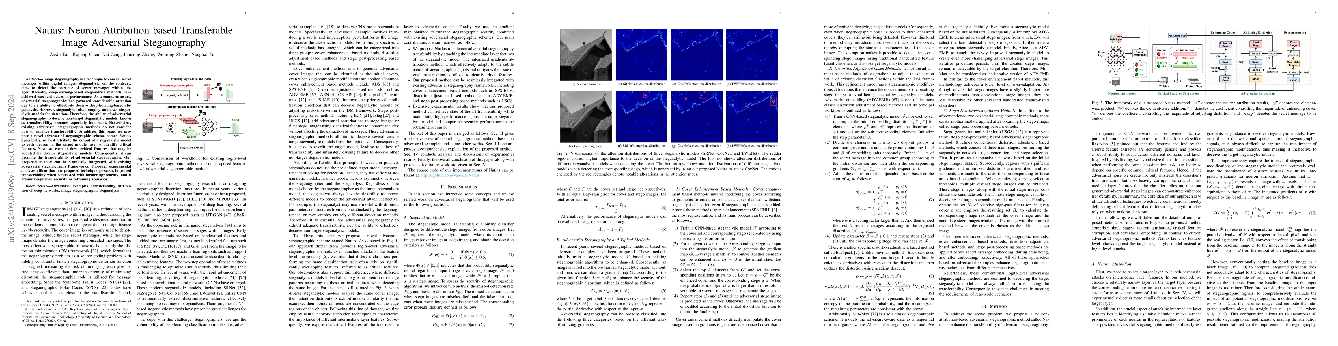 Thumbnail for Natias: Neuron Attribution based Transferable Image Adversarial
  Steganography