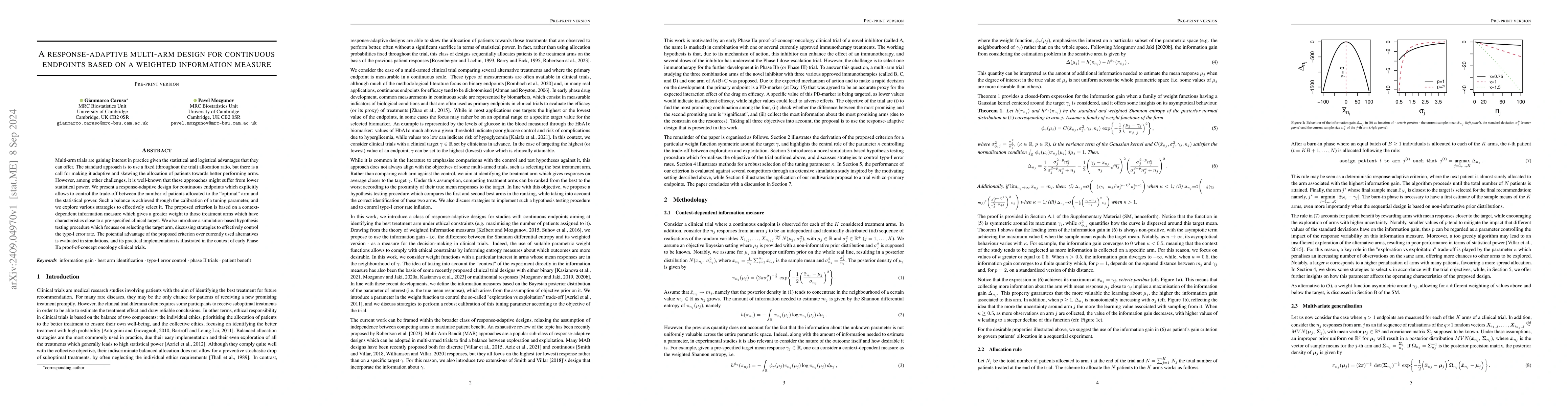 Thumbnail for A response-adaptive multi-arm design for continuous endpoints based on a
  weighted information measure