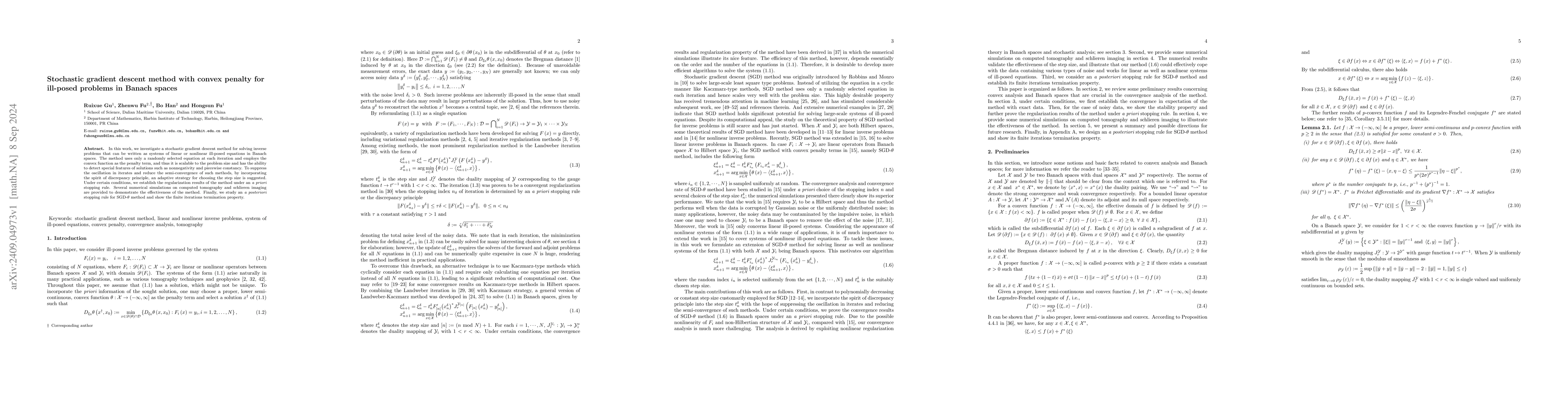 Thumbnail for Stochastic gradient descent method with convex penalty for ill-posed
  problems in Banach spaces