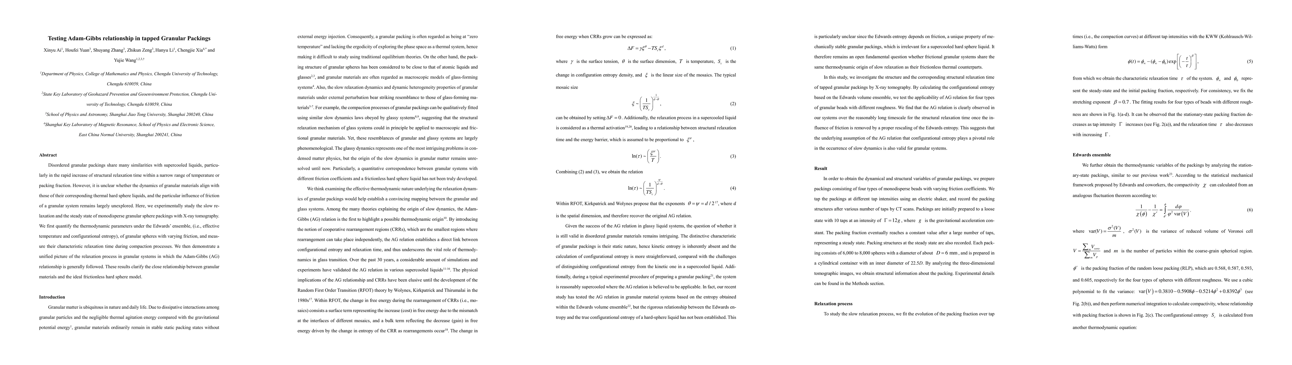 Thumbnail for Testing Adam-Gibbs relationship in tapped Granular Packings