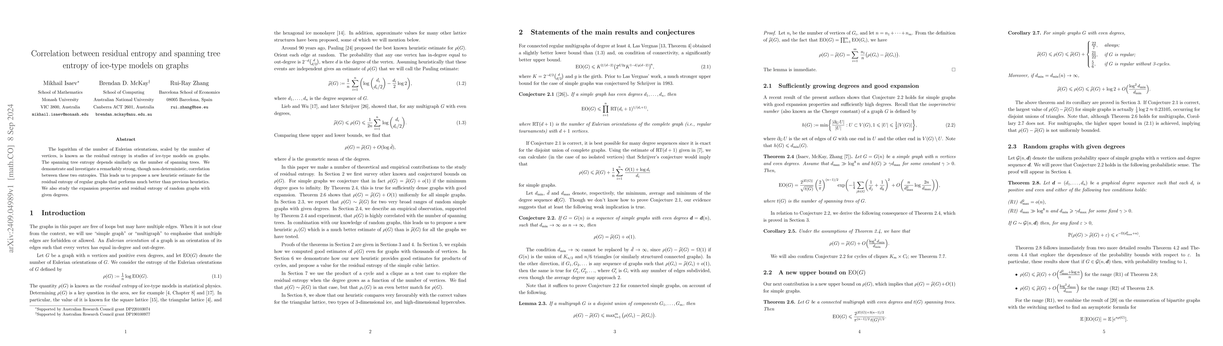 Thumbnail for Correlation between residual entropy and spanning tree entropy of
  ice-type models on graphs
