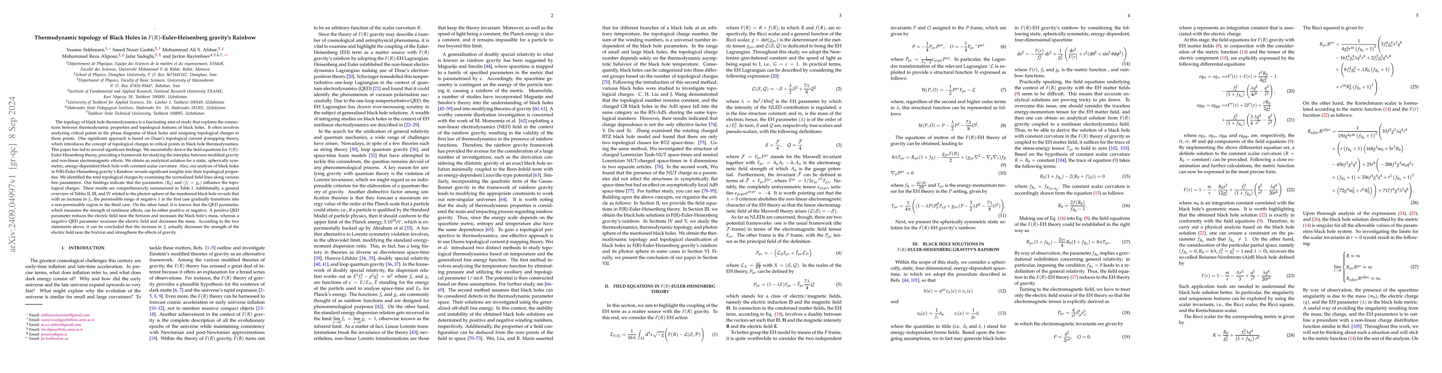 Thumbnail for Thermodynamic topology of Black Holes in $F(R)$-Euler-Heisenberg
  gravity's Rainbow
