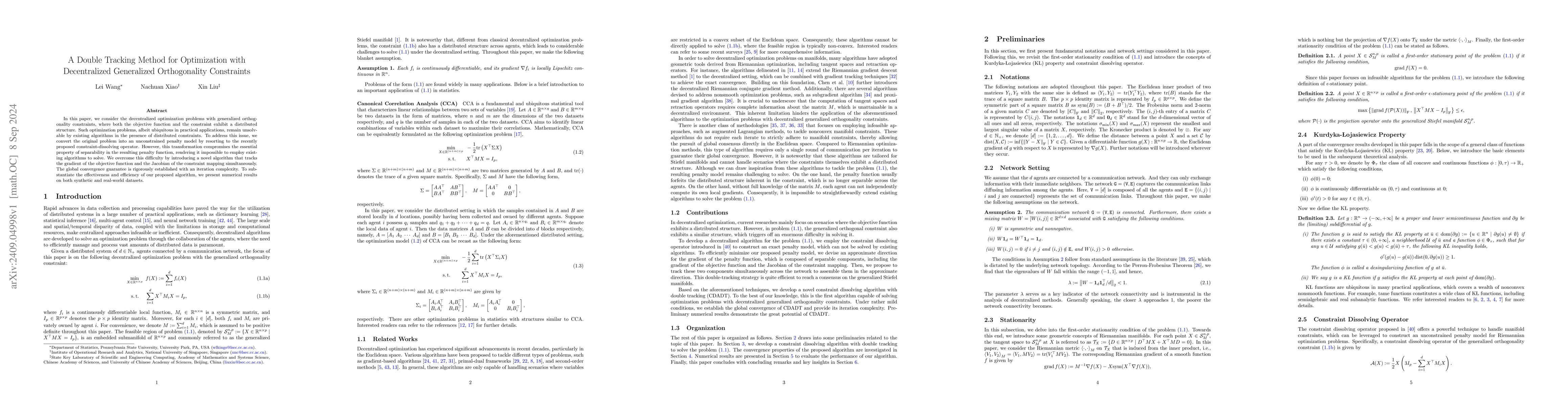 Thumbnail for A Double Tracking Method for Optimization with Decentralized Generalized
  Orthogonality Constraints