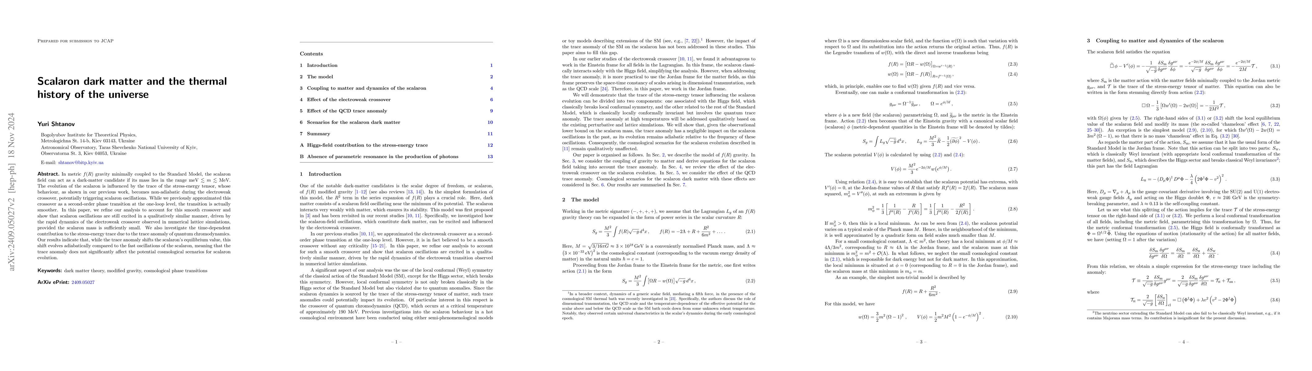 Thumbnail for Scalaron dark matter and the thermal history of the universe