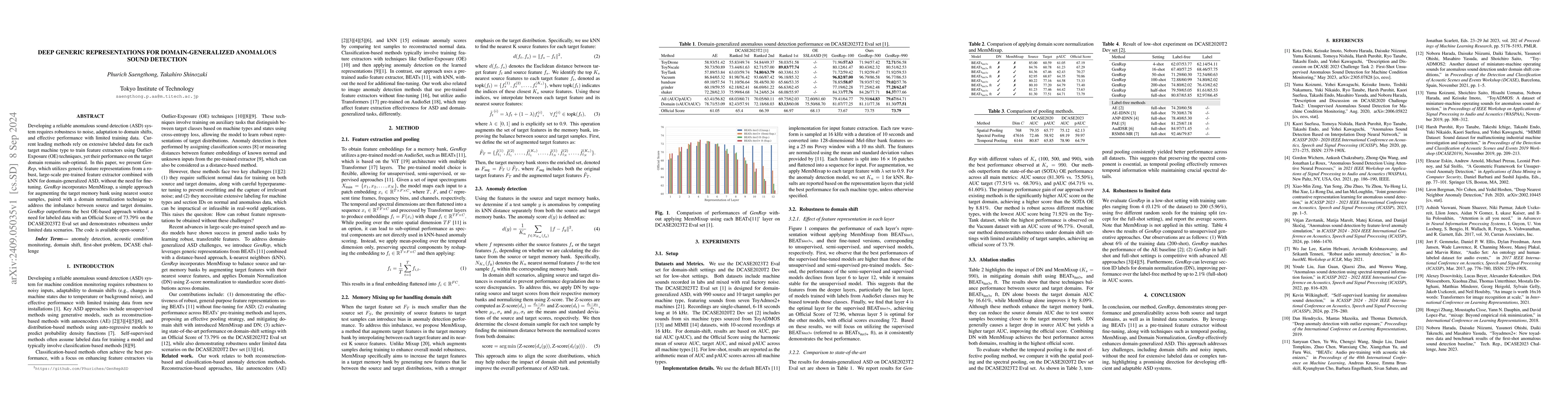 Thumbnail for Deep Generic Representations for Domain-Generalized Anomalous Sound
  Detection